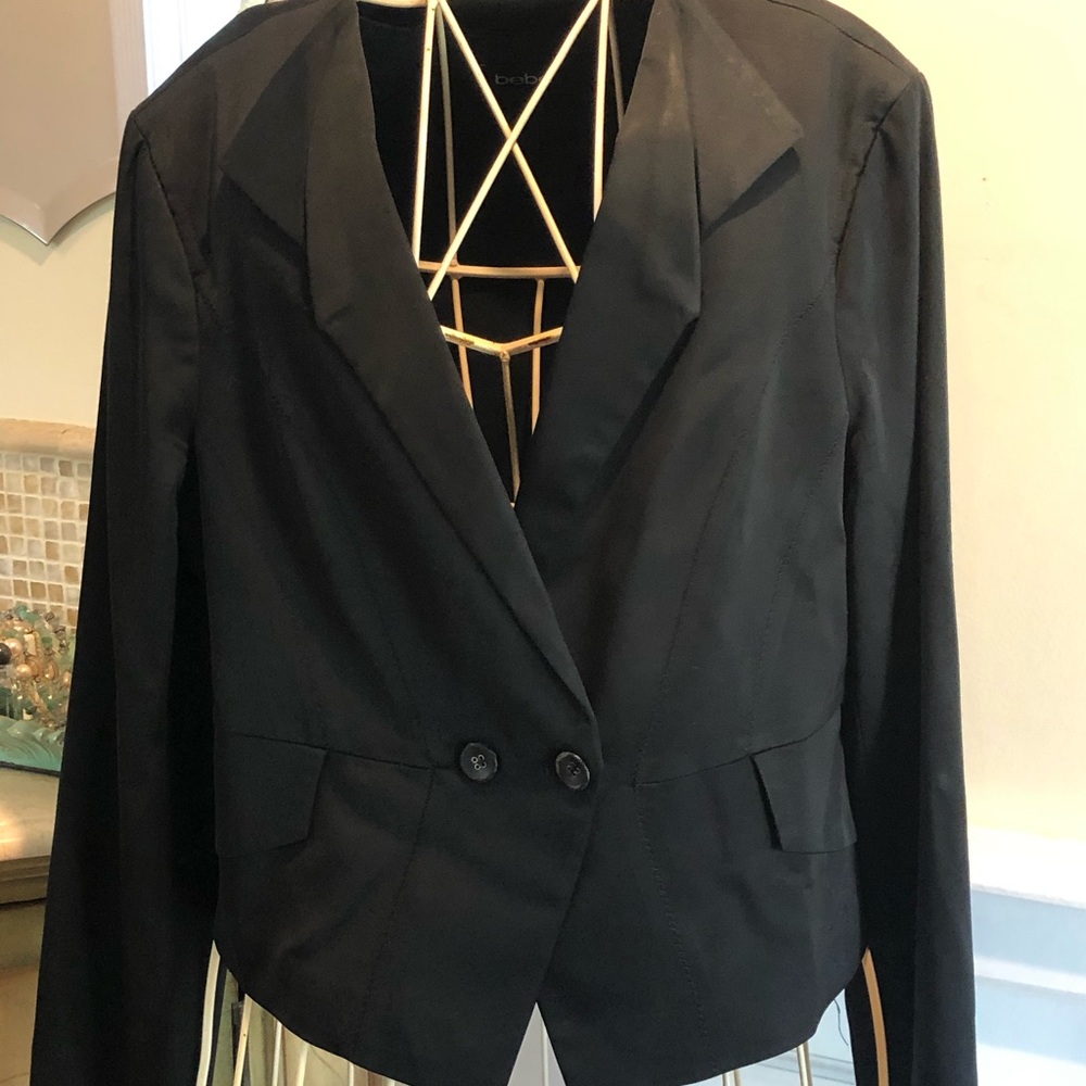 Bebe cropped blazer with leather buttons